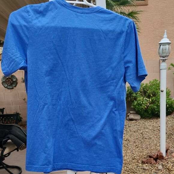 Bold Blue and White Short Sleeve Tee with Statement Womens Medium - Picture 2 of 2